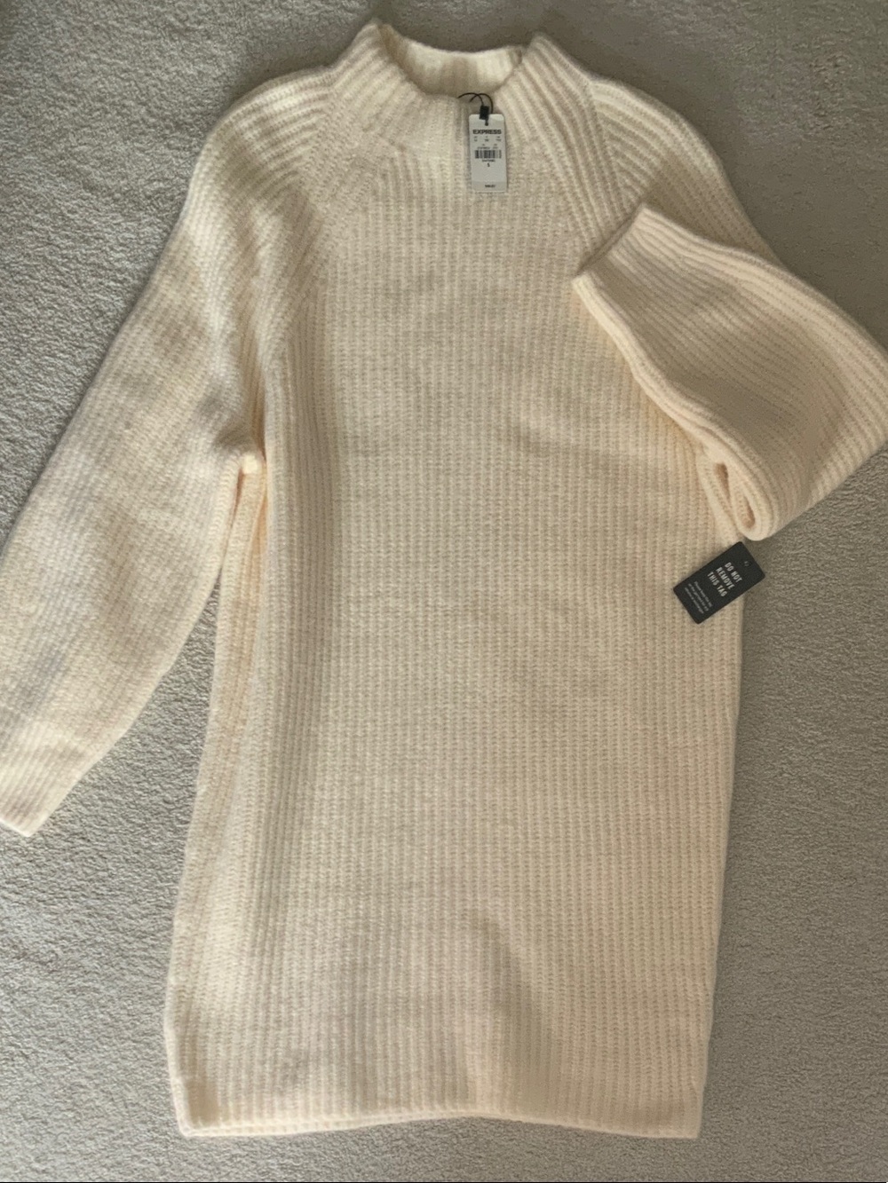 Express Cream Ribbed Turtleneck Sweater Dress